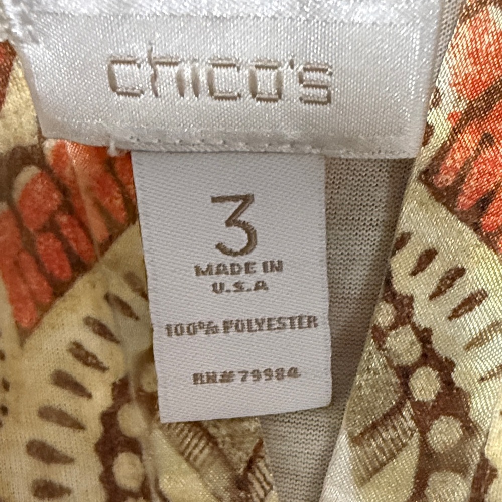 3/$10 Chico's Yellow Orange Paisley Rhinestone Accented Blouse - Picture 3 of 9